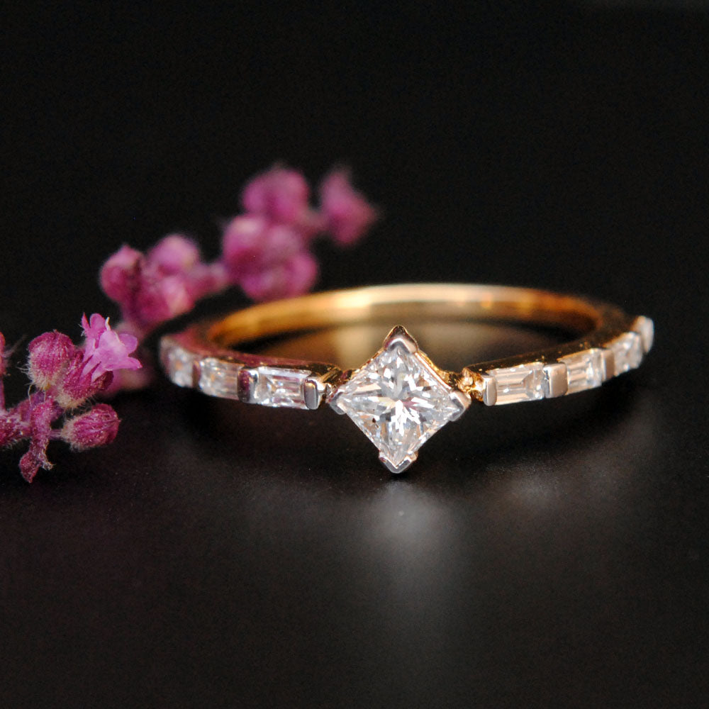 Princess Solitaire Ring with Baguette Diamonds