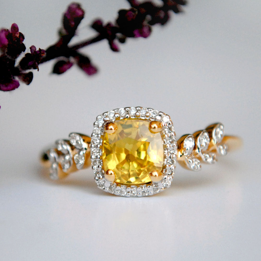 Yellow Sapphire Ring Bezel Set Solitaire Engagement with Diamonds - Rare  Earth Jewelry
