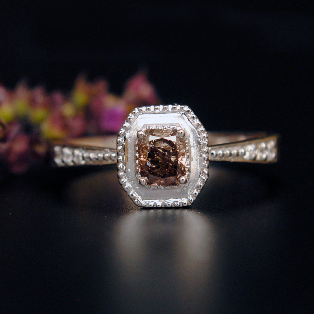 Brown Purple Pink Natural Diamond Engagement Miligrain Ring