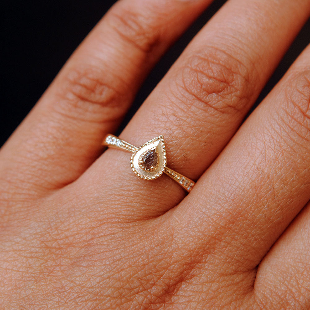 Colored Grayish Brown Pear Diamond Ring Abhika Jewels