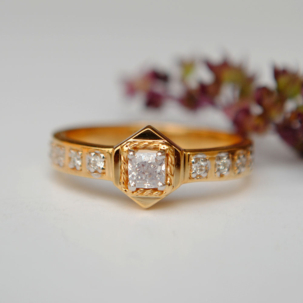 Bold Art Deco Cushion Engagement Ring studded band Abhika Jewels