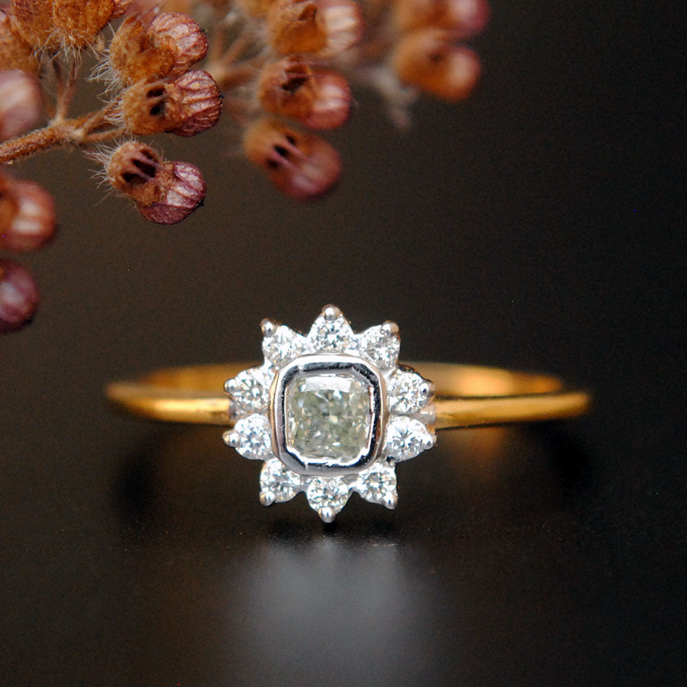 Cushion Diamond Engagement Ring with Diamond Halo