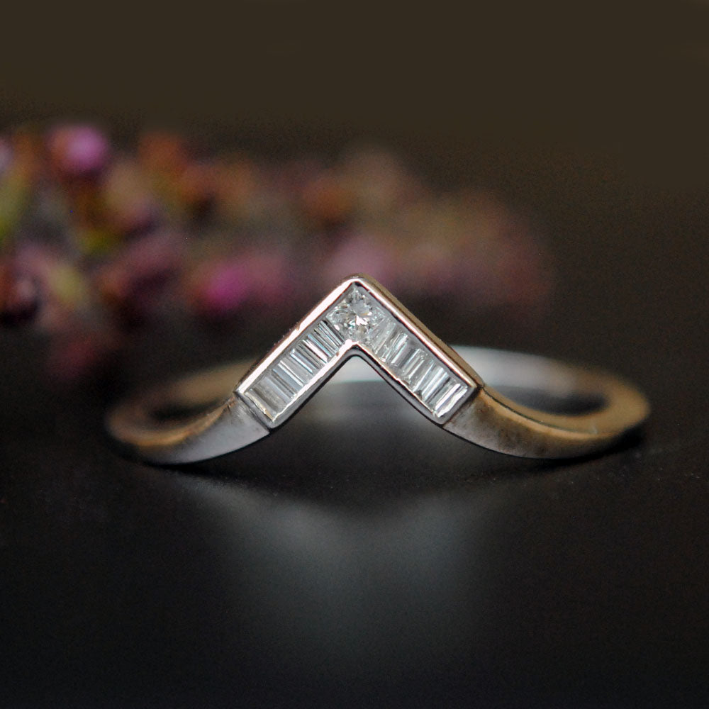 Channel Set Baguette and Princess Diamond Art Deco V Ring