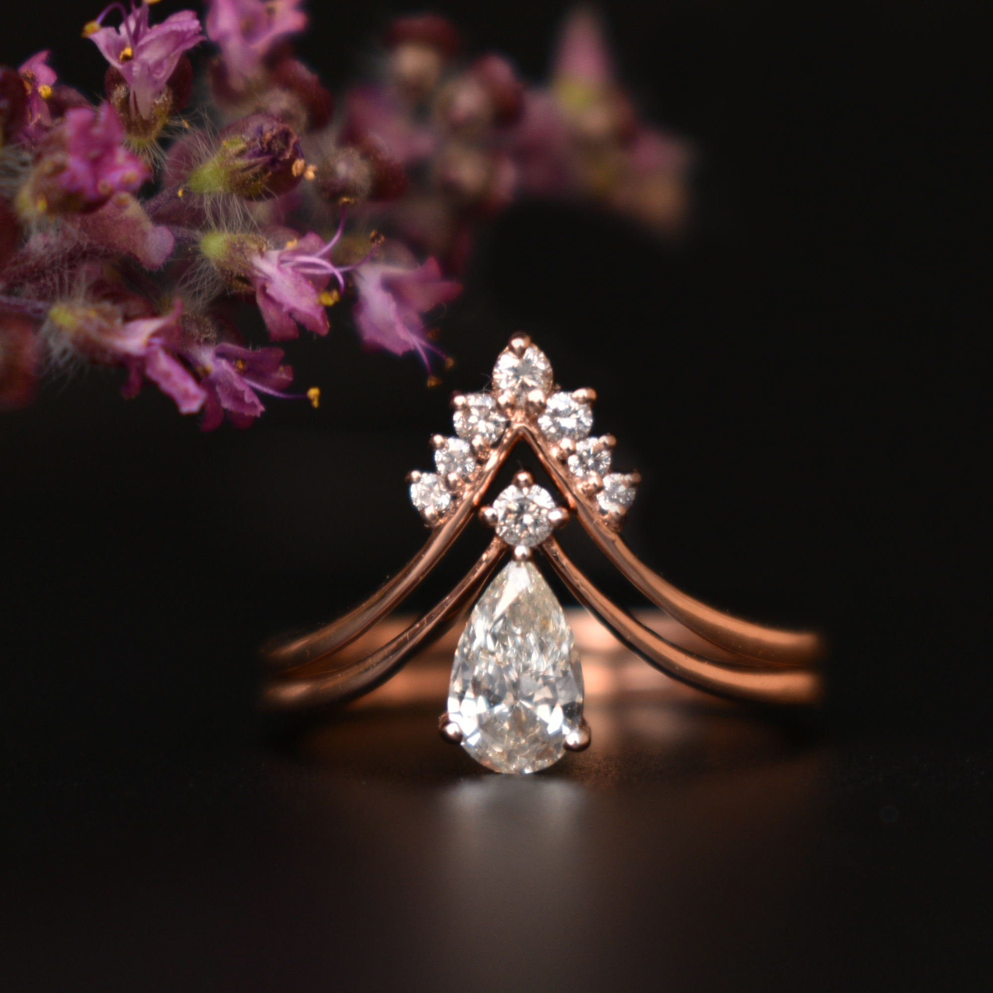 Pear Diamond Engagement and Wedding Ring Set