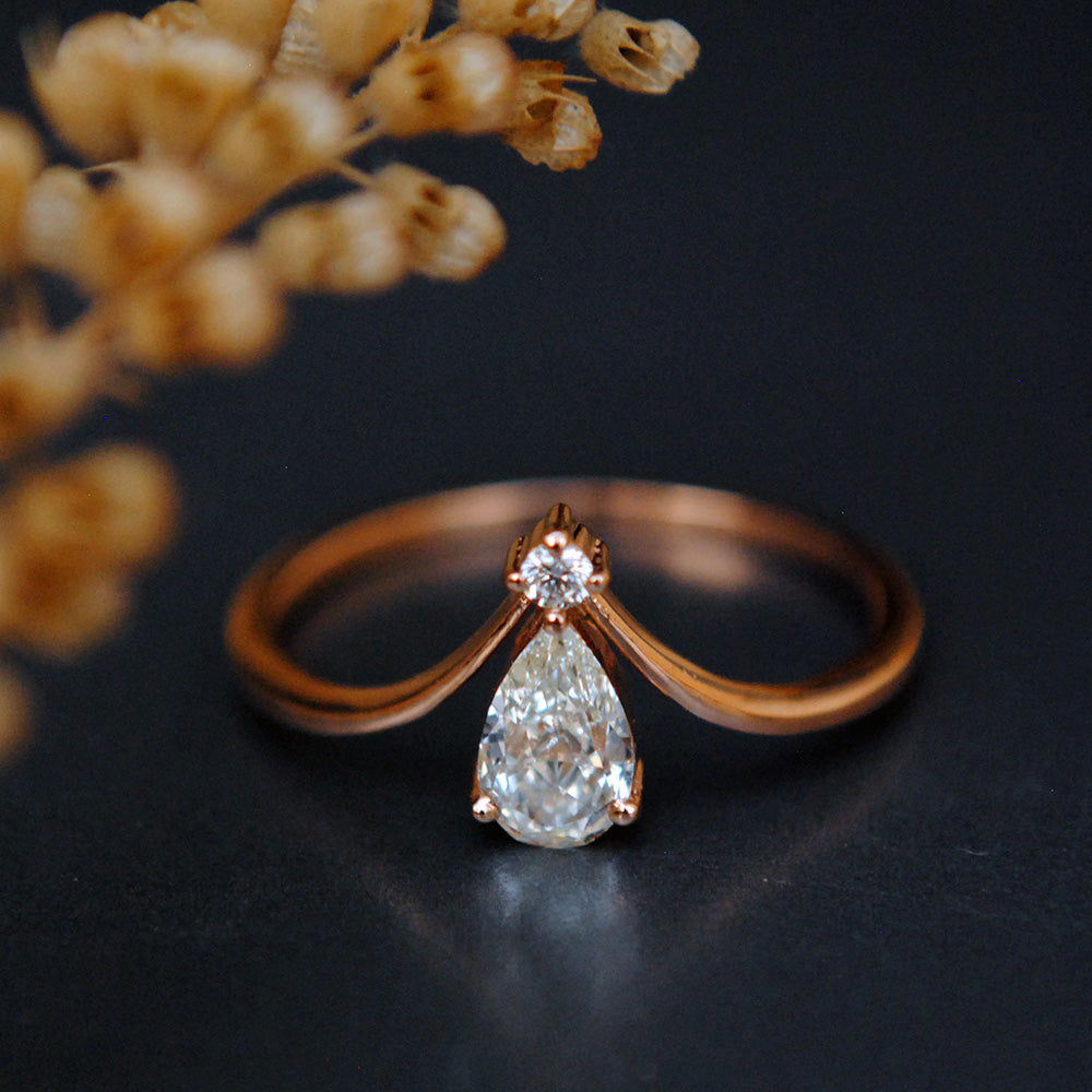 Assymetric Pear Diamond Engagement Ring