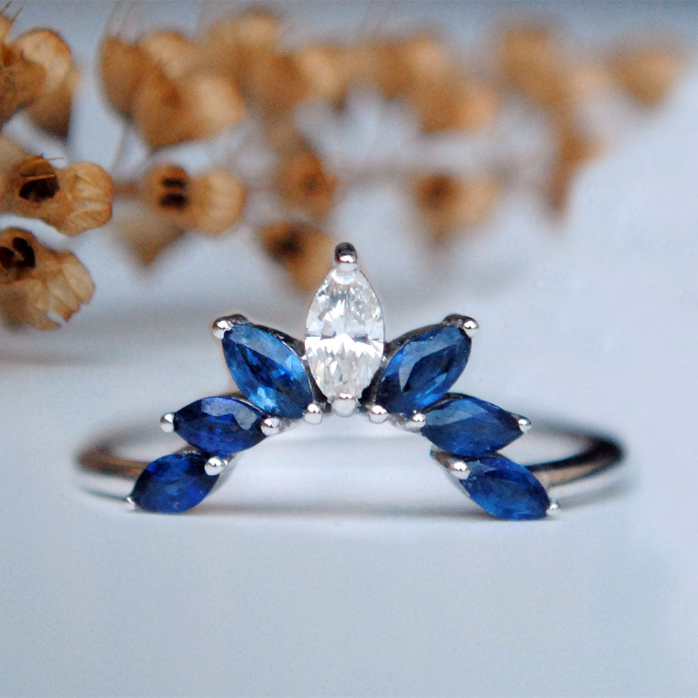 Diamond and Sapphire Curved Bridal Stack Ring