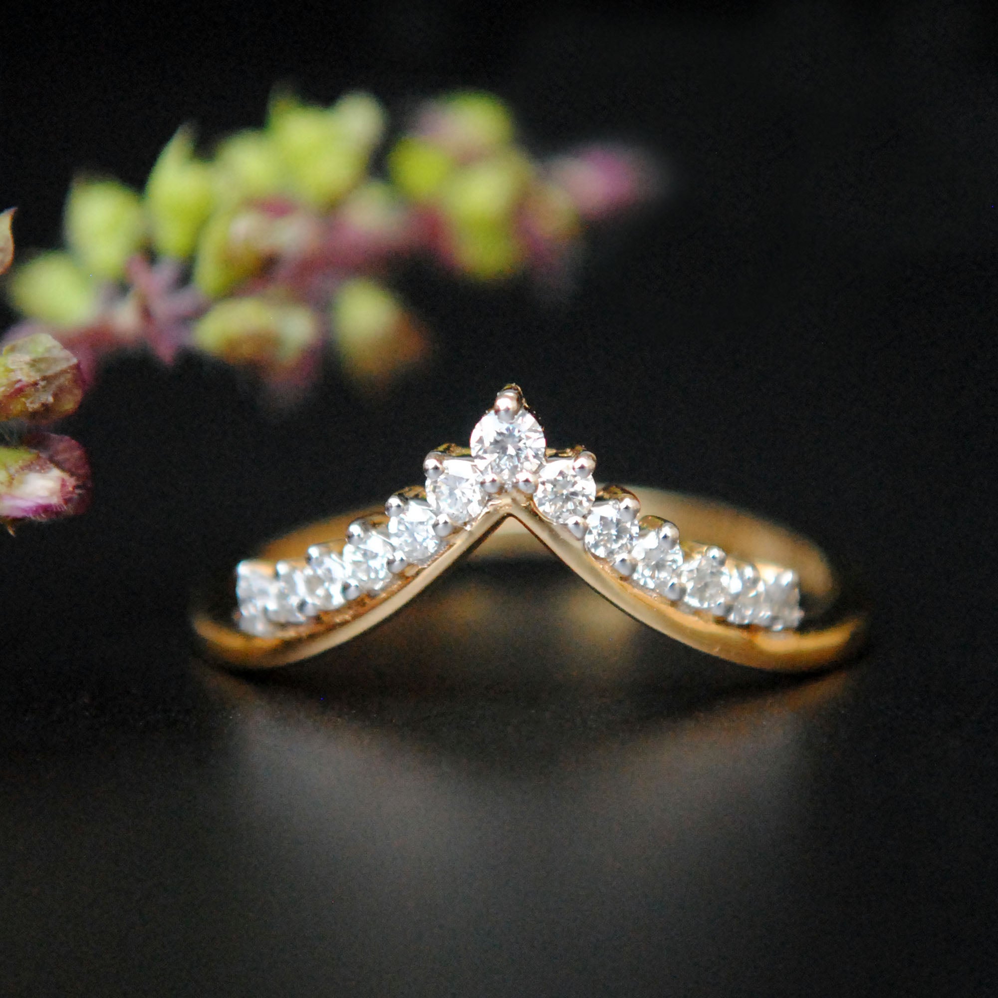 Crown Tiara Diamond Chevron Ring