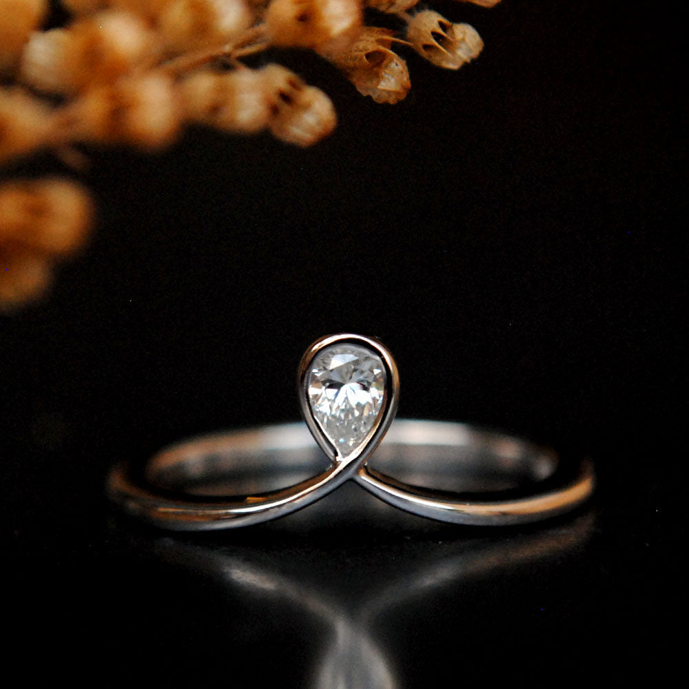 Teardrop Diamond Bezel Set Loop Engagement Ring