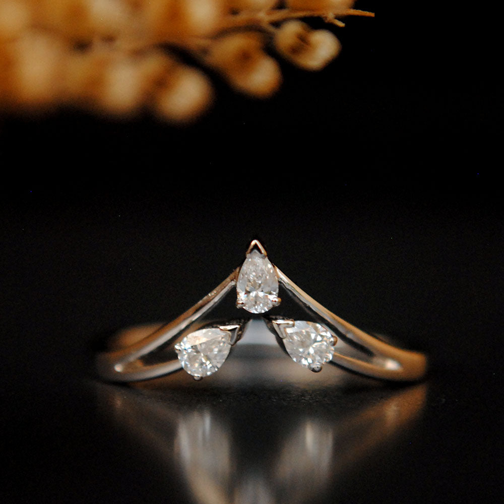 3 Stone Pear Diamond Chevron Ring