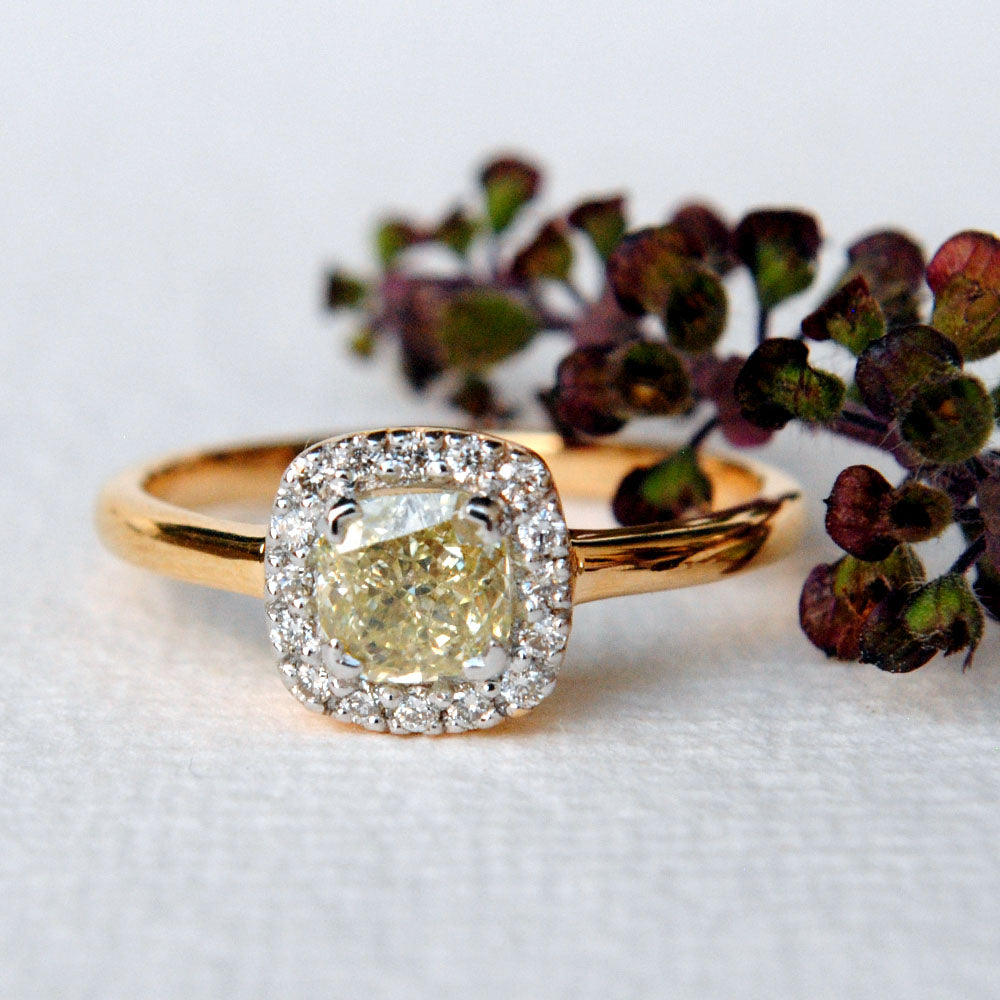 Natural Light Yellow Cushion Diamond Ring