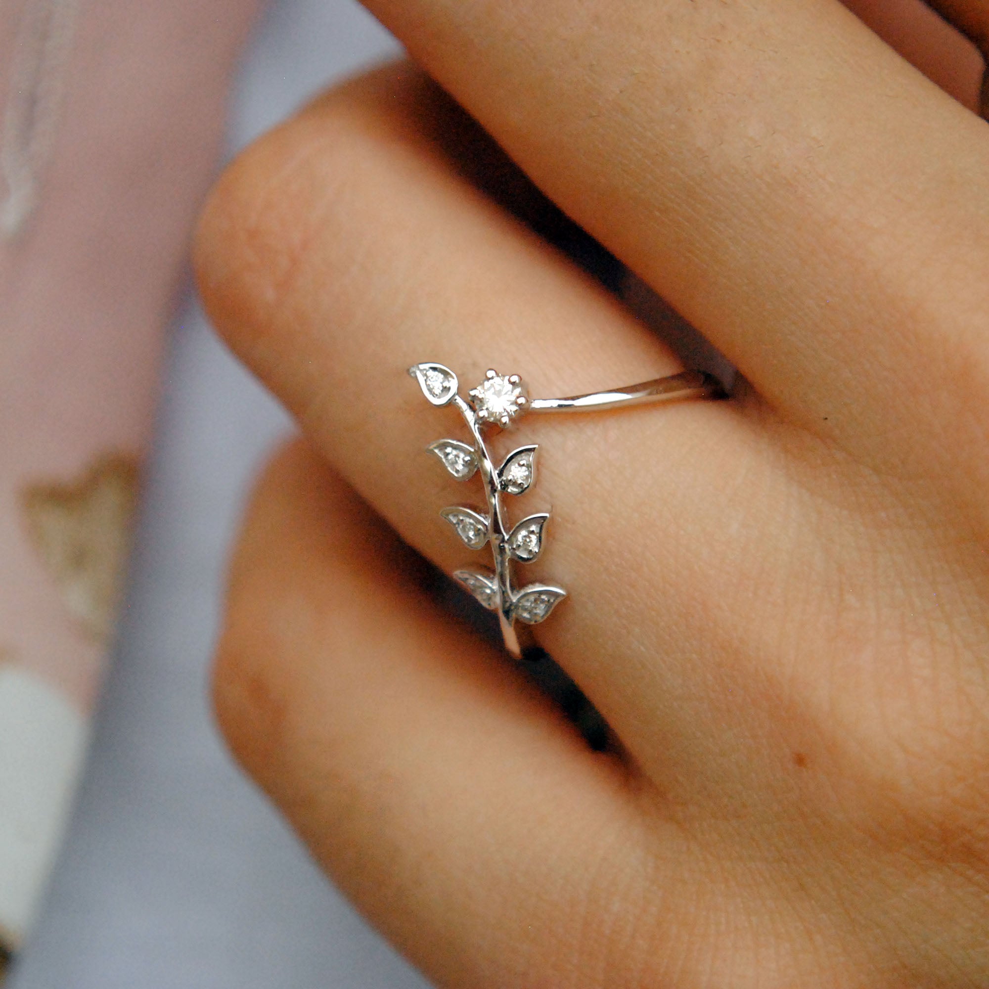 Diamond Leaf Ring, Deep Chevron Bridal Wedding Band