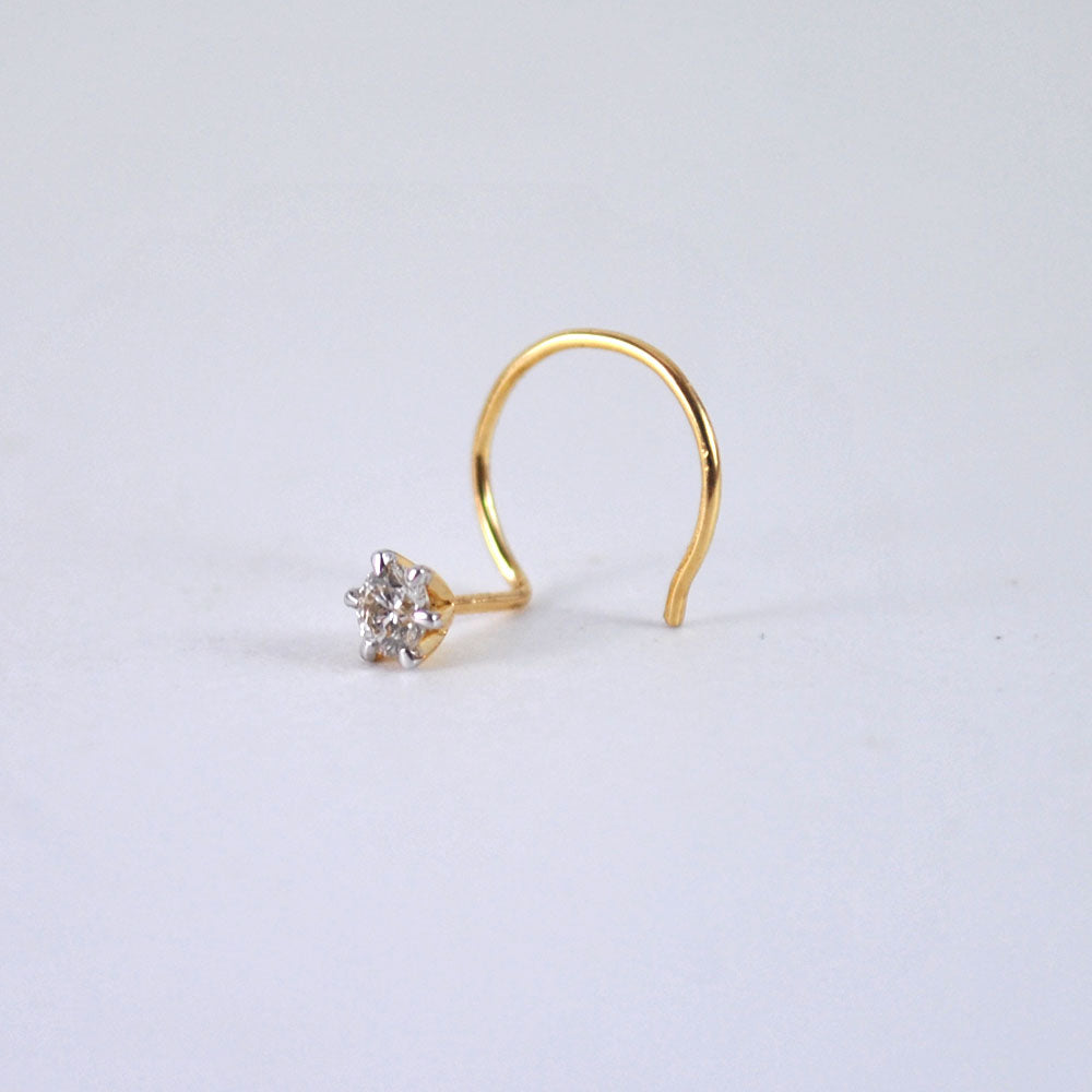 22ct Yellow Gold & Cubic Zirconia Half Hoop Nose Ring Stud Straight Bar 3  Stone | eBay