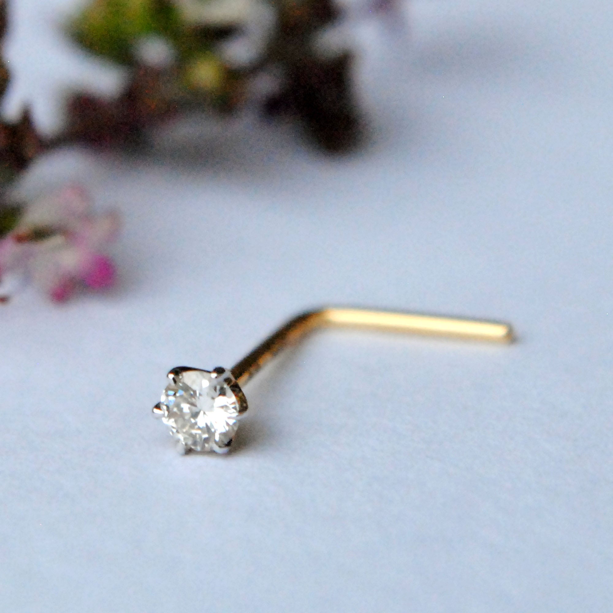 Real 0.03 Ct Diamond Nose Stud Screw Ring Piercing Pin 18 Gauge 14K Yellow  Gold | eBay