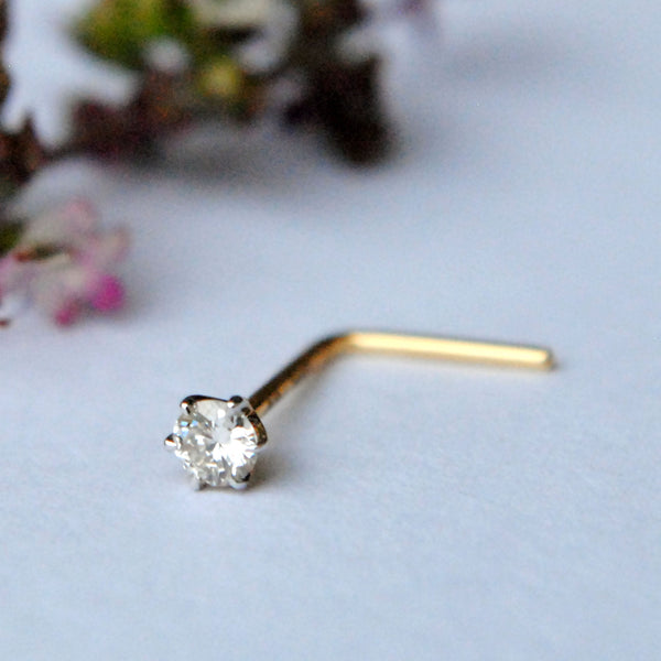 22 Gauge C L Twist Wire Diamond Nose Stud 0.02 Ct 1.7 mm L Wire 18K