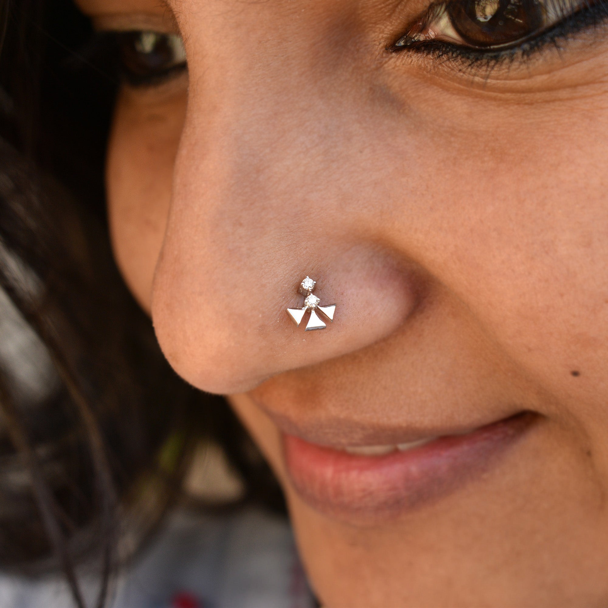 Warli Art Two Diamond Tribal Stud