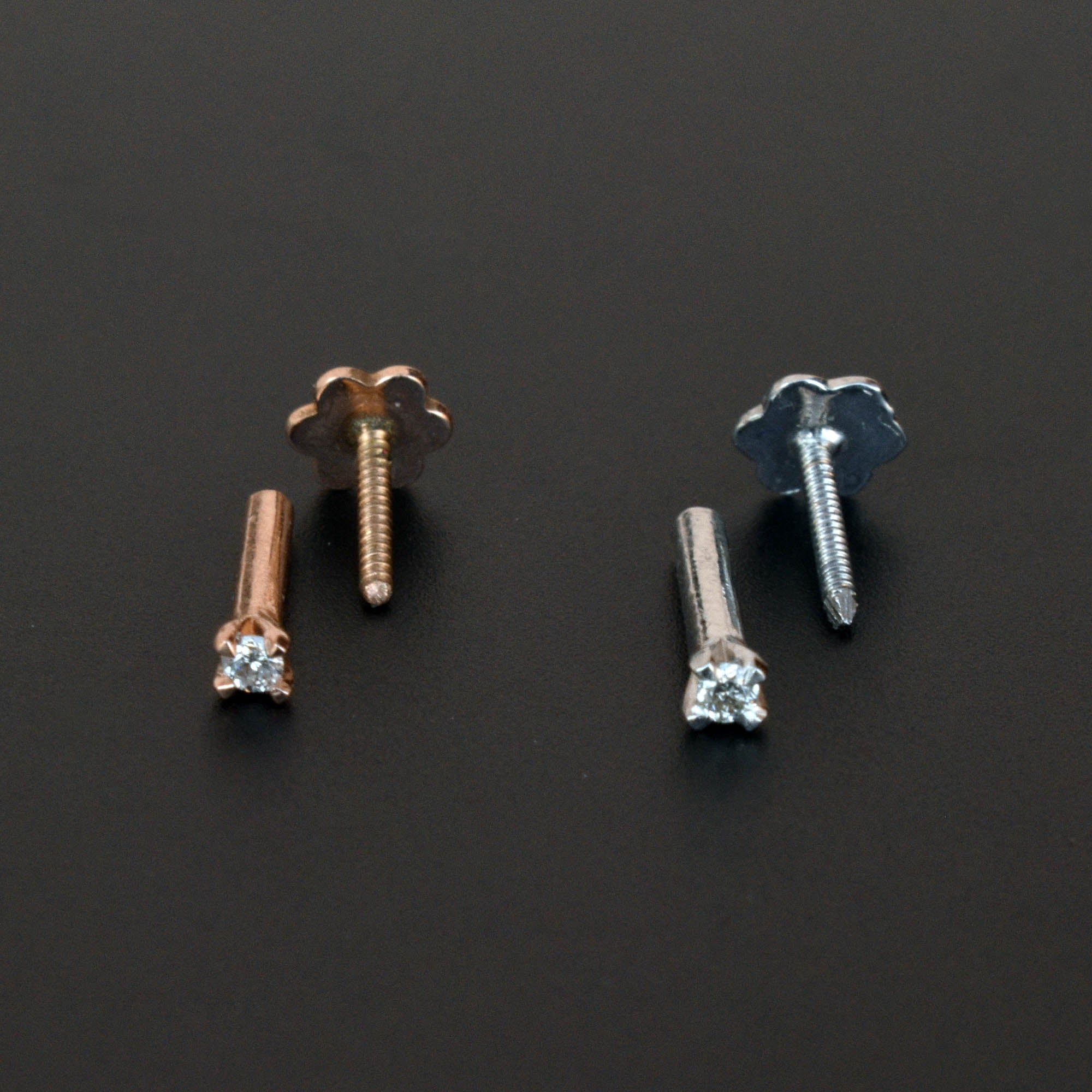 16g Internally Threaded Flatback Diamond Stud, 14k Gold