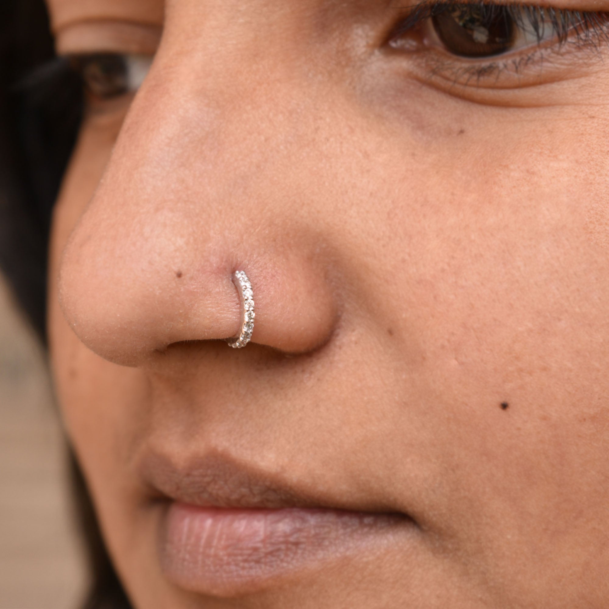 Diamond studded hoop nose ring Clearance