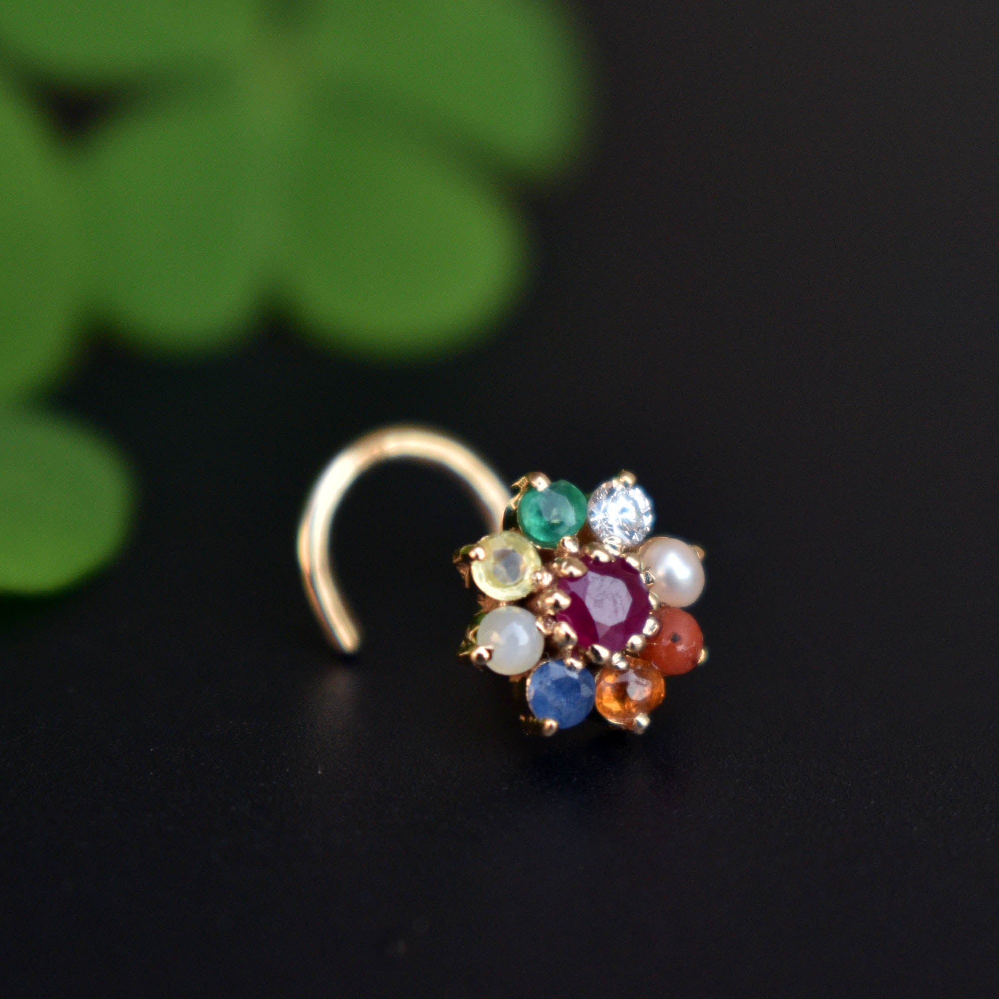 7mm Navratna Flower Nose Ear Stud