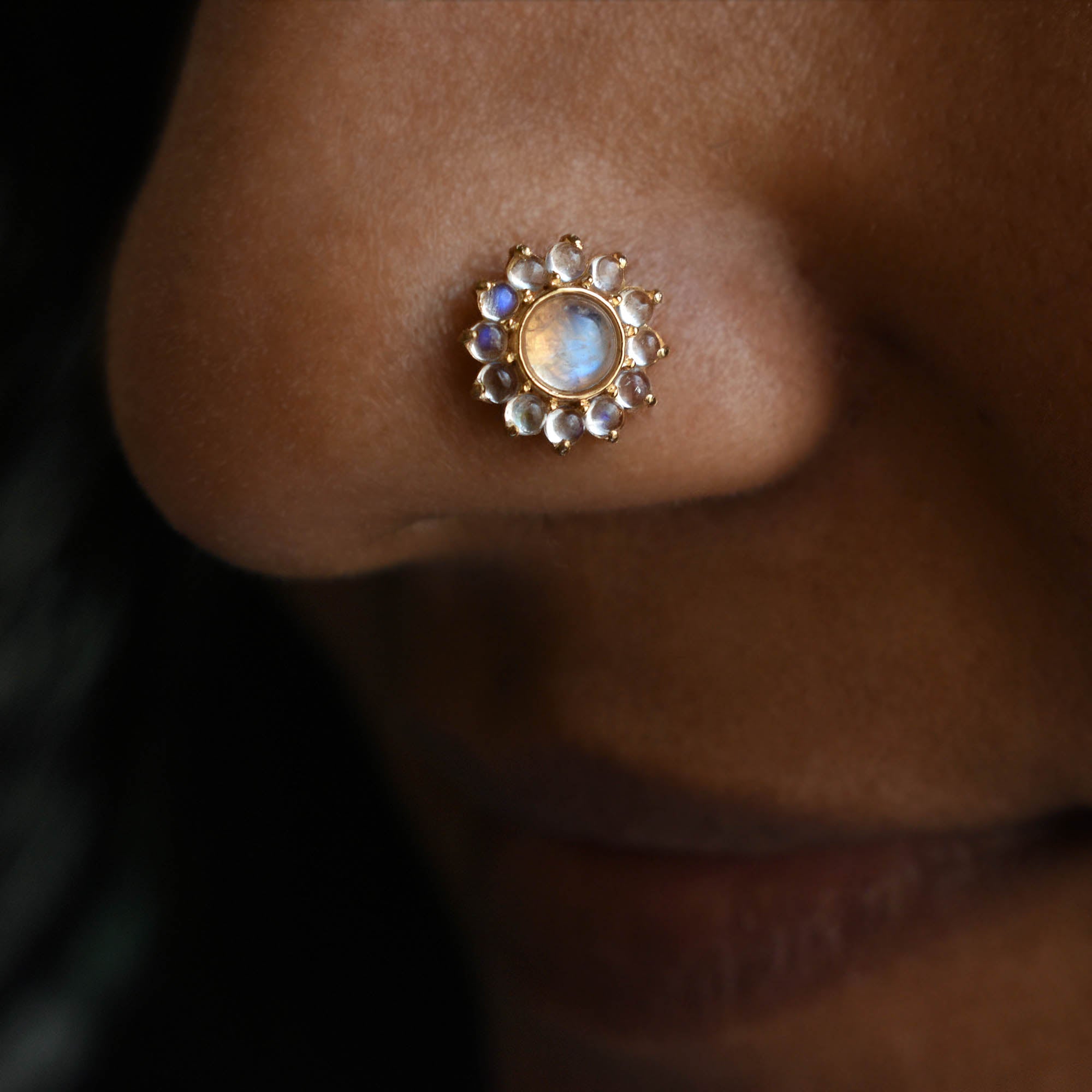 Flower Rainbow Moonstone Stud