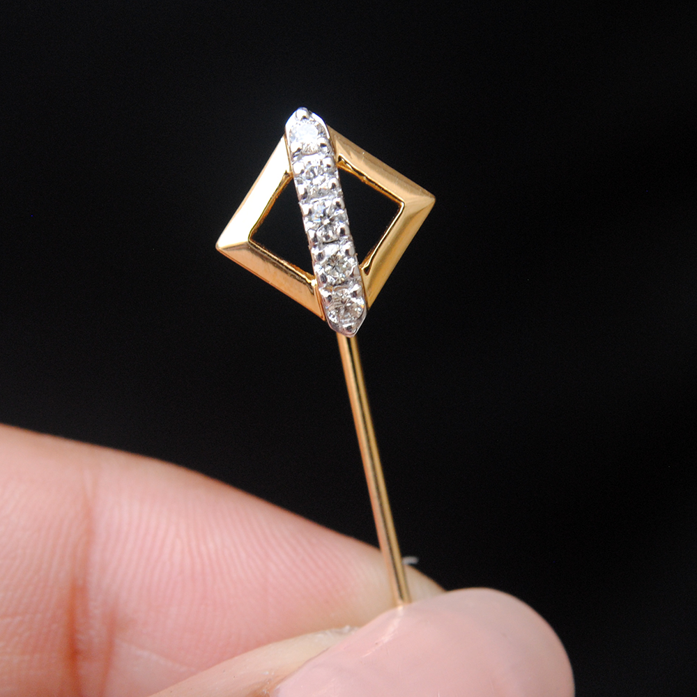 14K Gold Square & Diamond Lapel Stick Pin for Men-Abhika Jewels