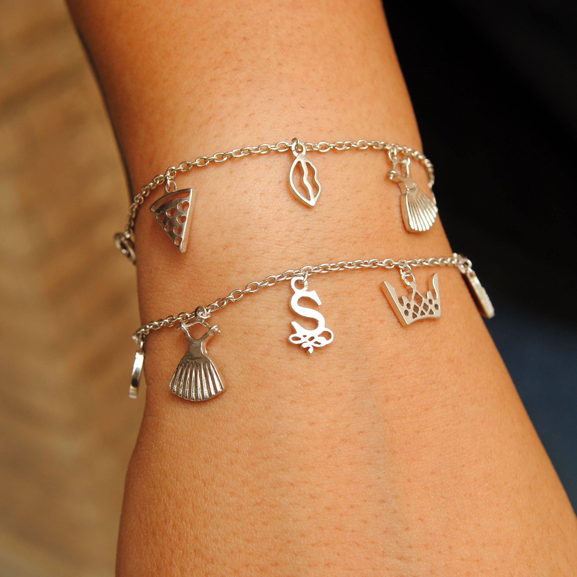 Sterling Silver Initial Charm Bracelets - Abhika Jewels