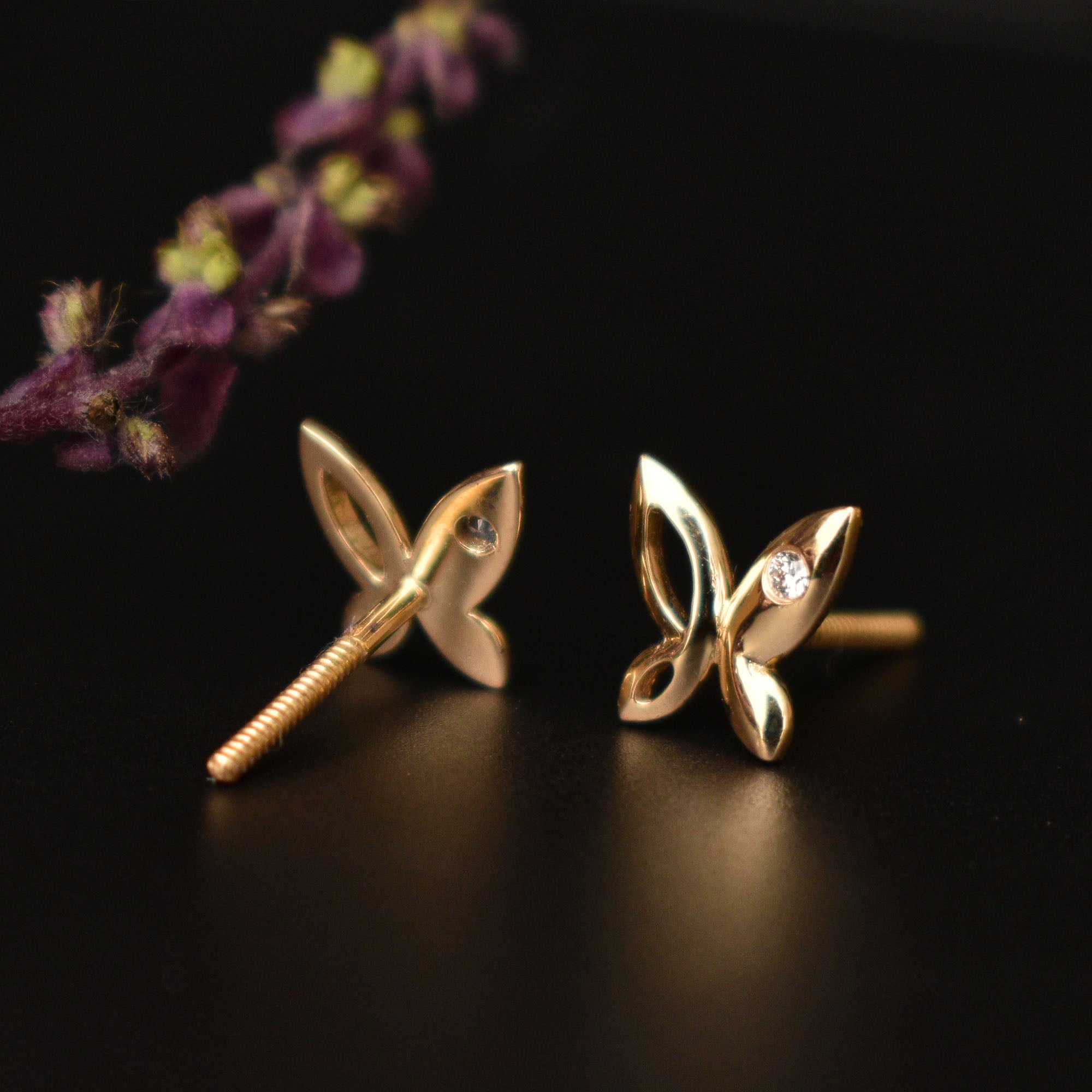Tiny Butterfly Flush Diamond Ear Stud Abhika Jewels