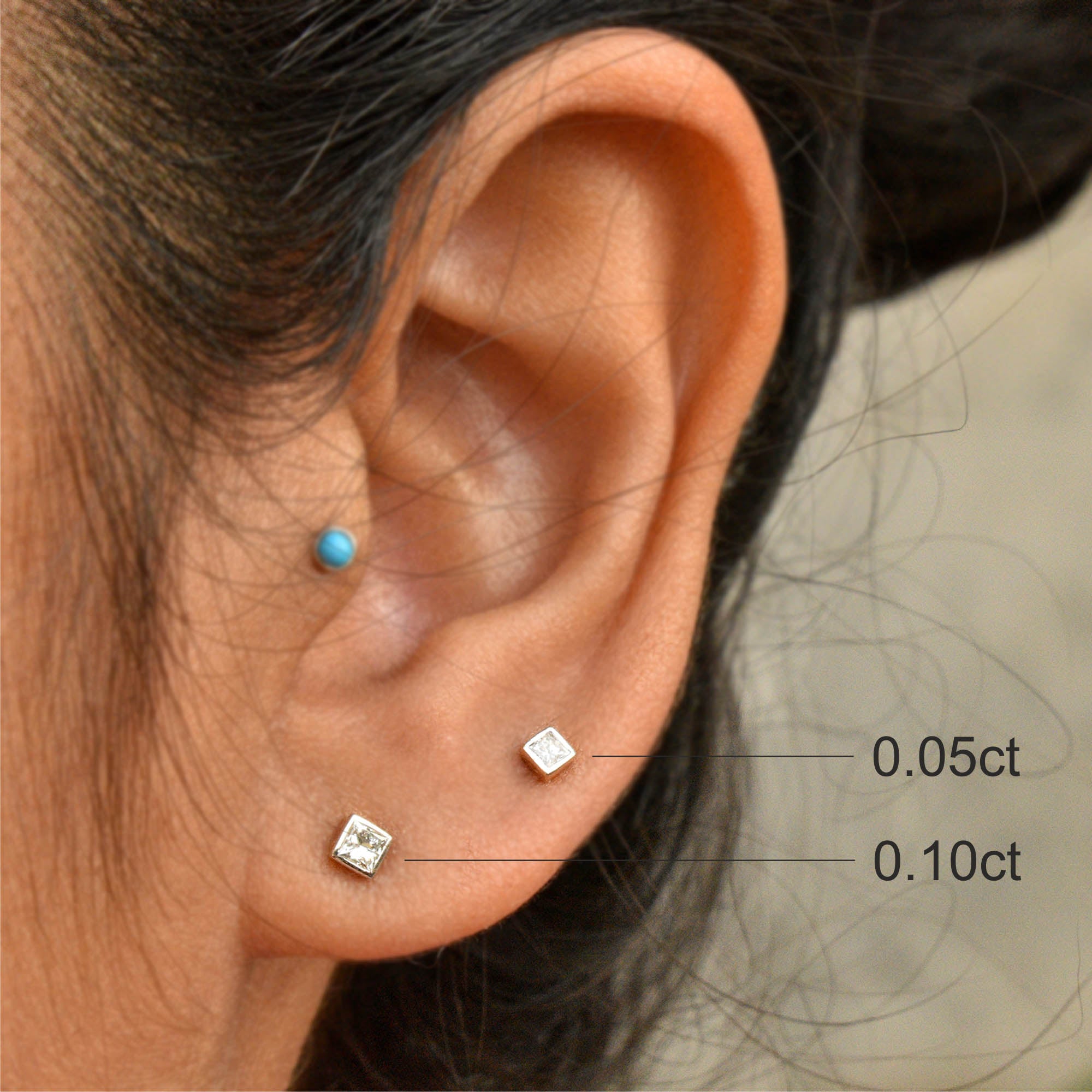 Princess Diamond Bezel Studs