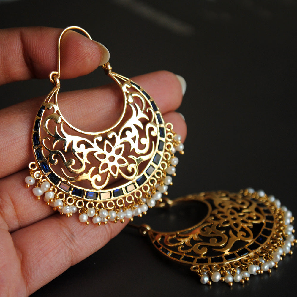 Cute Silver Gold Plated Chandbali - Mata Payals Exclusive Silver Jewellery