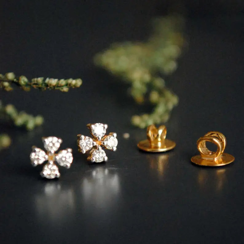 Four Diamond Clover Cluster Earrings