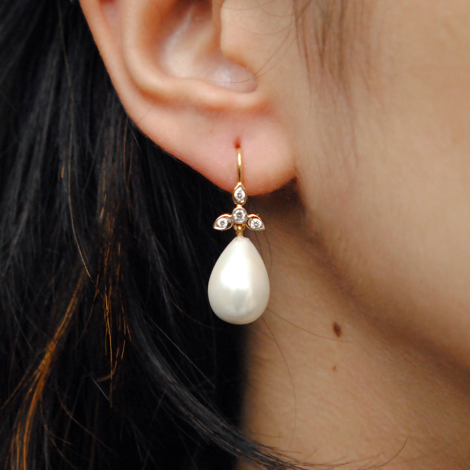 Pearl Drop Diamond Dangle Earrings