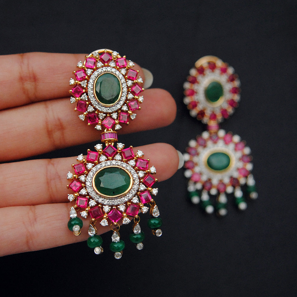 Natural Emerald, Ruby and Diamond Statement Earrings
