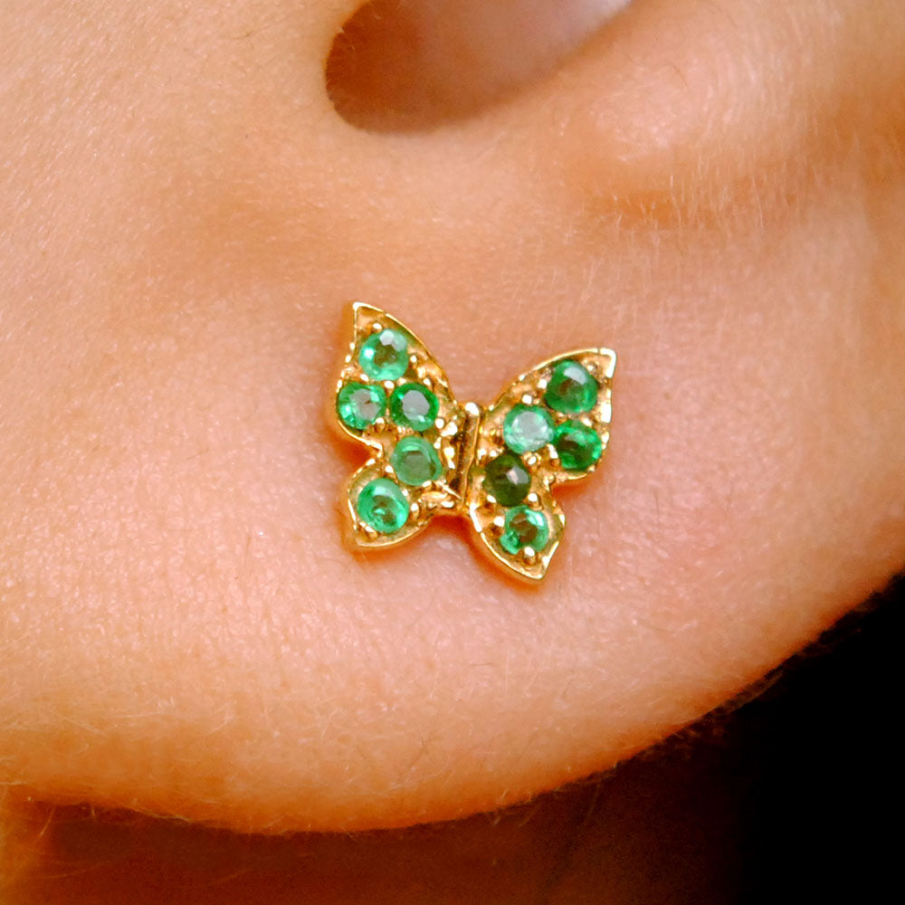Natural Emerald Tiny Butterfly Studs
