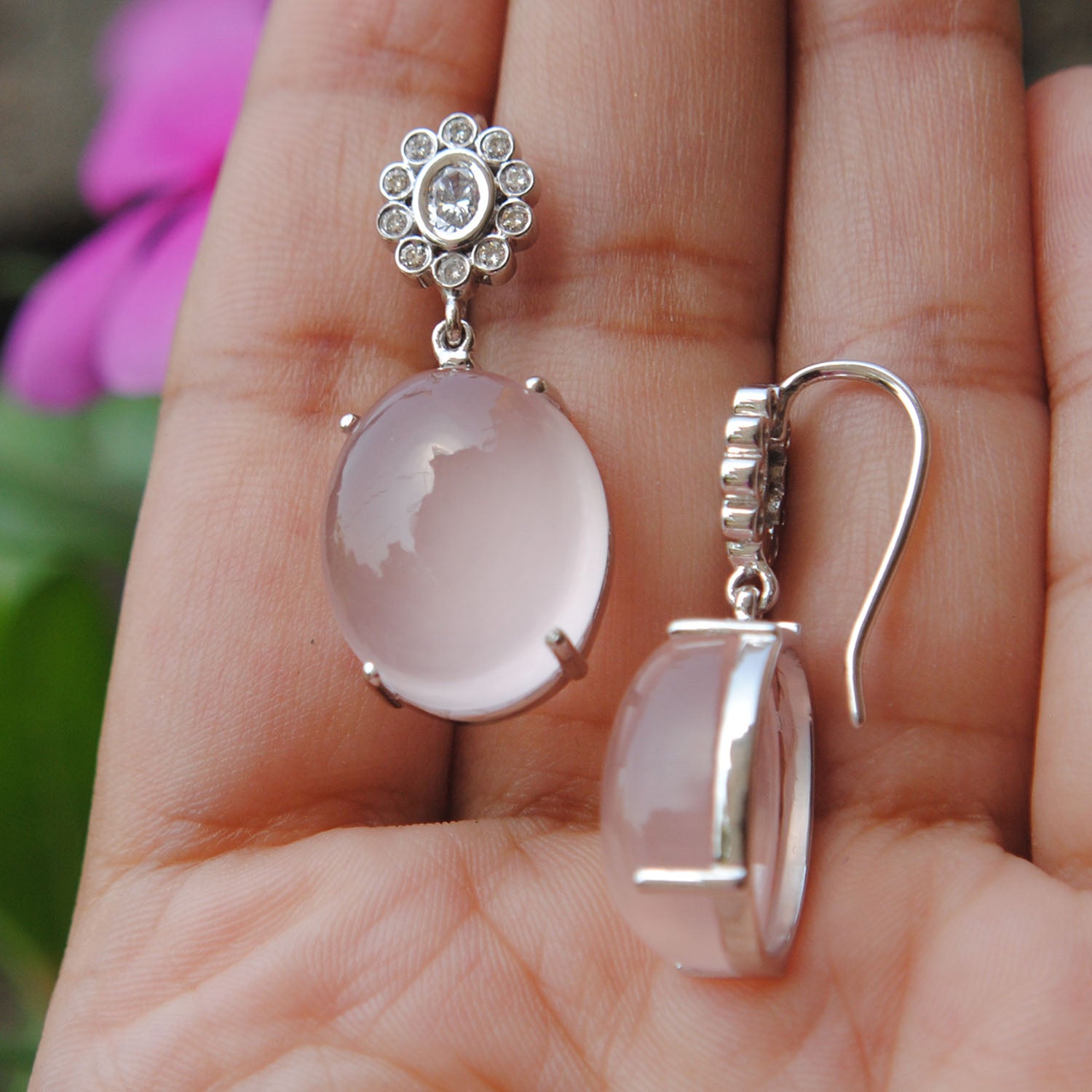 Gold Plated Round Rose Quartz 12mm Dangle Earrings, SHOP NOW – AditaJewels