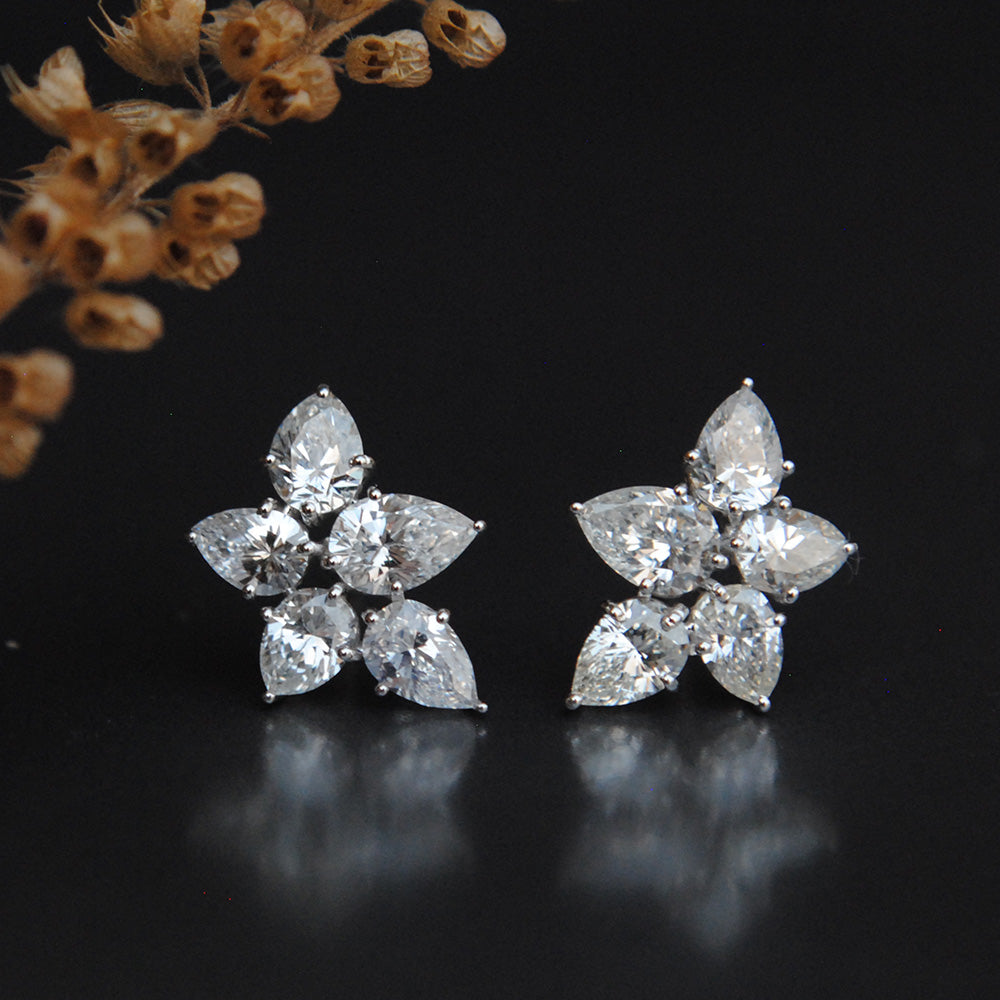 Magnificent Pear Diamond Cluster Ear Clips