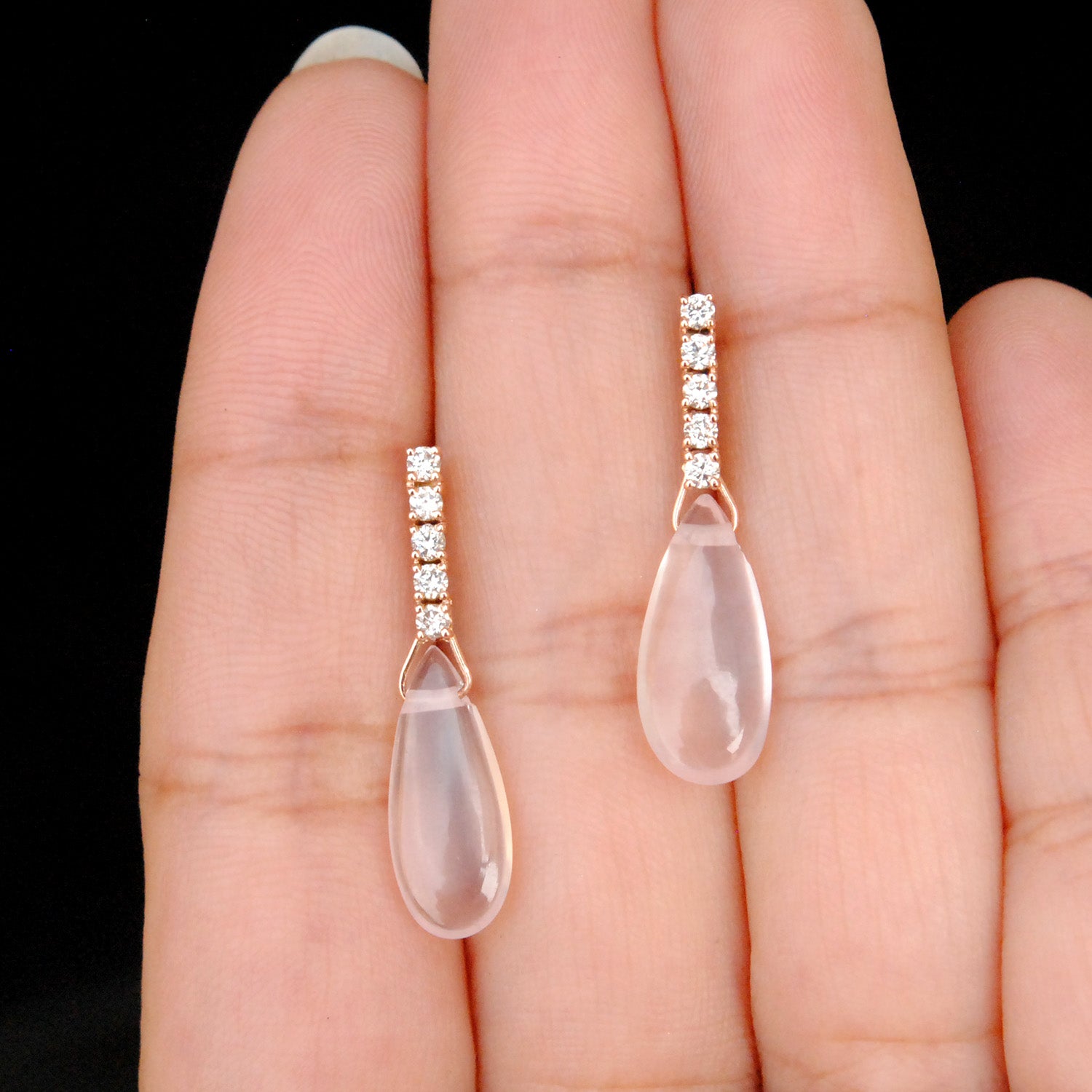 Diamond & Rose Quartz Dangle Studs