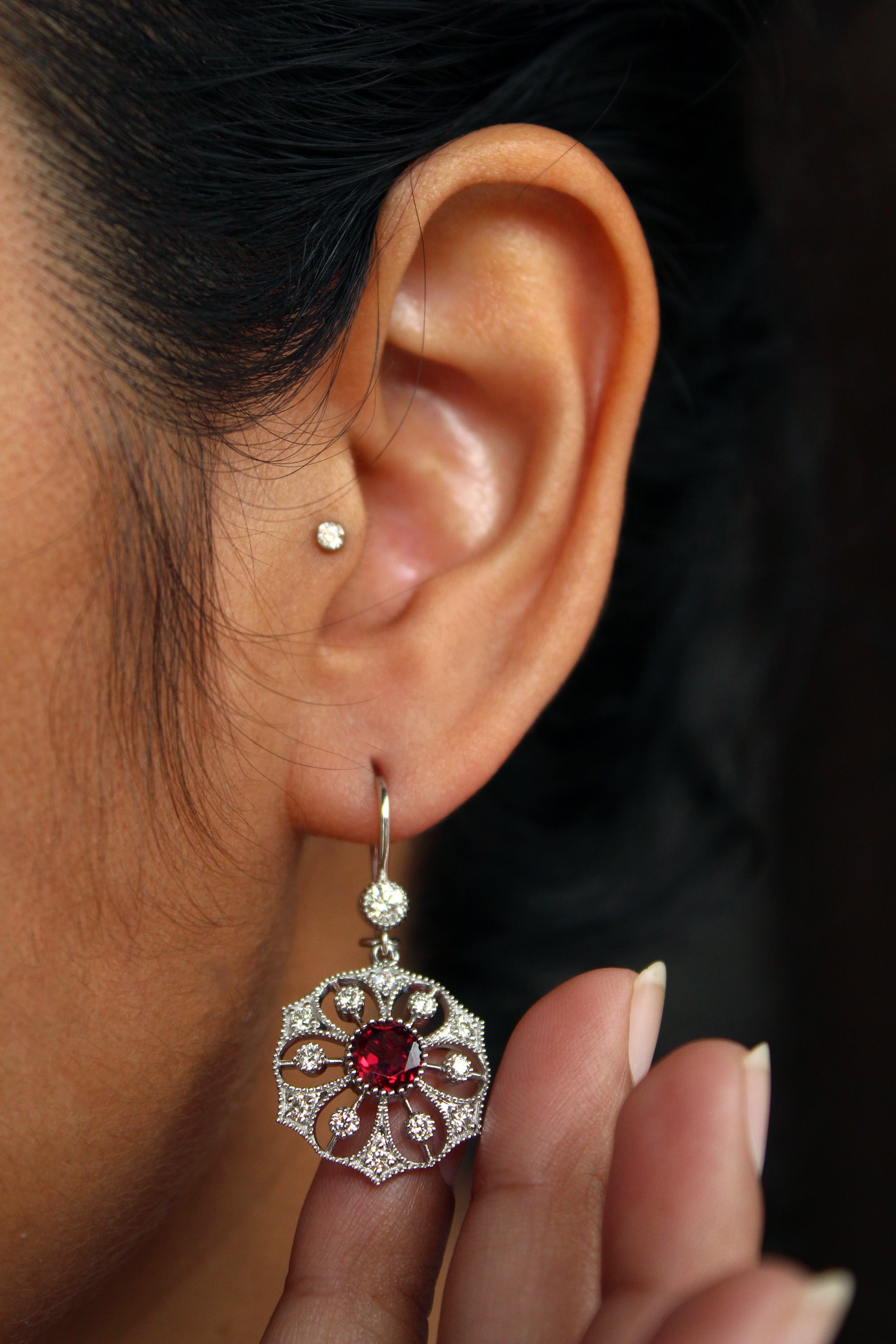 Natural Garnet and Diamond Milgrain Edwardian Earrings