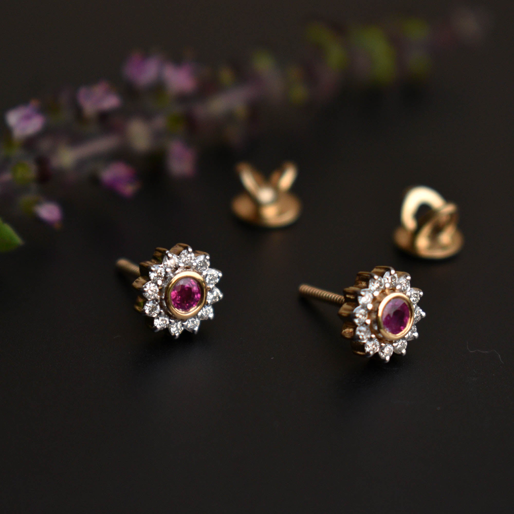 Natural Ruby Stud Earrings 3.50 mm , 14k Yellow Gold