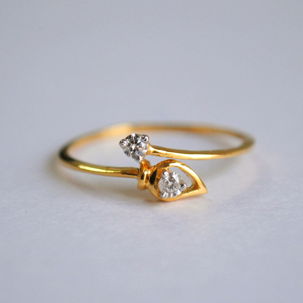 Dainty Diamond Cross Over Leaf Ring