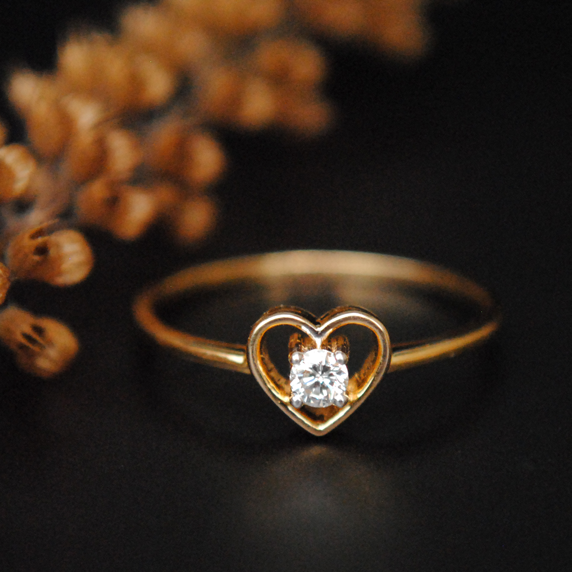 Dainty Heart Shaped Round Diamond Ring
