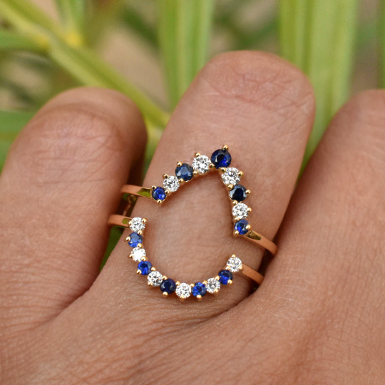 Diamond and Blue Sapphire Ring Enhance for Pear Engagement Ring