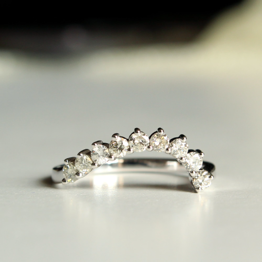 Asymmetric Curved Diamond Stack Ring Made to Fit Custom Bridal Wedding Band
