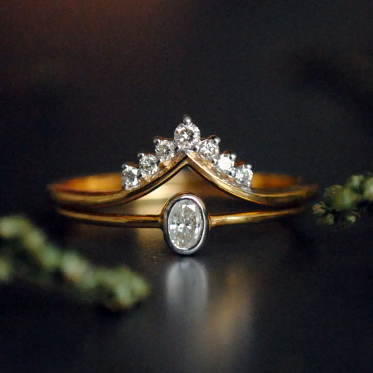 Oval Diamond Engagement Ring with Diamond Tiara Band