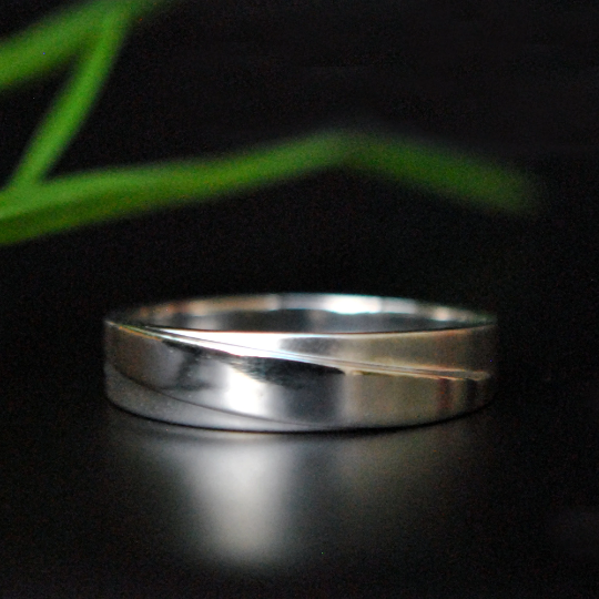 5mm Tapered Mens Wedding Gold Band, High Gloss and Matte Finish Band for Him
