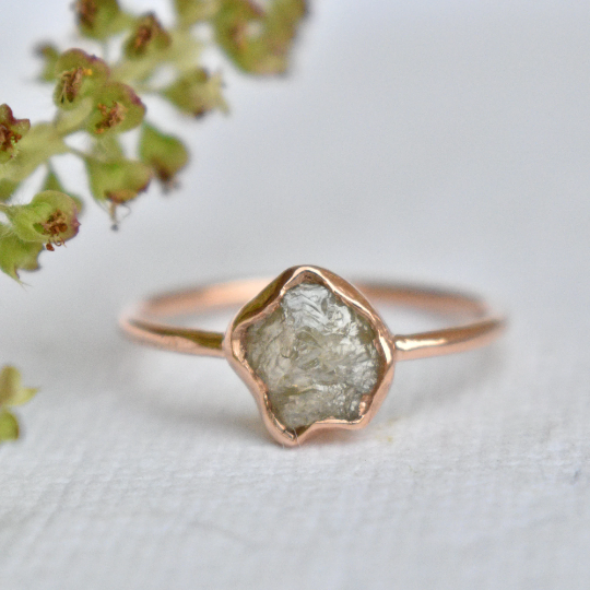 Rose gold rough diamond ring deals