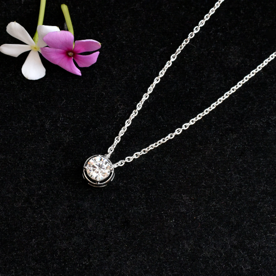 14 Karat White Gold Solitaire Diamond Pendant Necklace