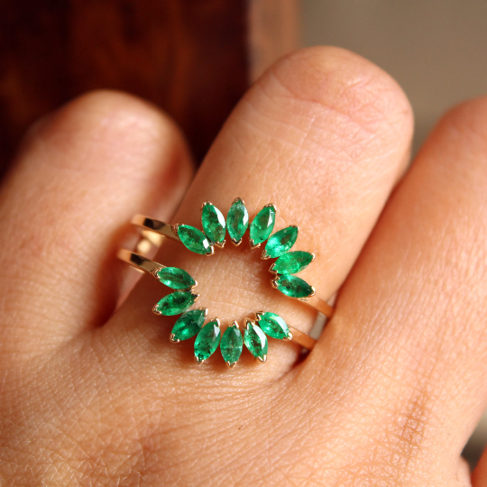 Natural Green Emerald Ring Guard Enhance Abhika Jewels