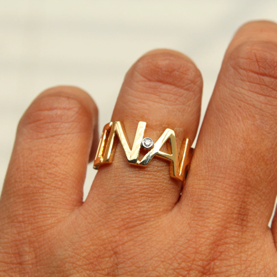 Letter P 14KT Yellow Gold Initial Ring