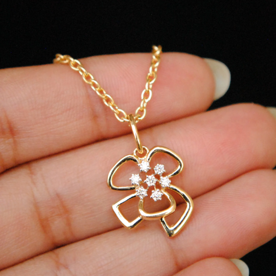 Natural Diamond Cluster Flower Pendant Necklace in 14k Solid Gold