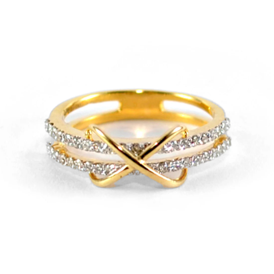Double Band Diamond Ring in with Gold Cross