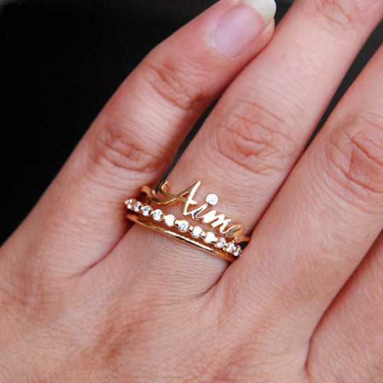 Initial Name Ring, Fancy Name Ring, Minimalist name ring by Crown Mini –  Crown Minimalist